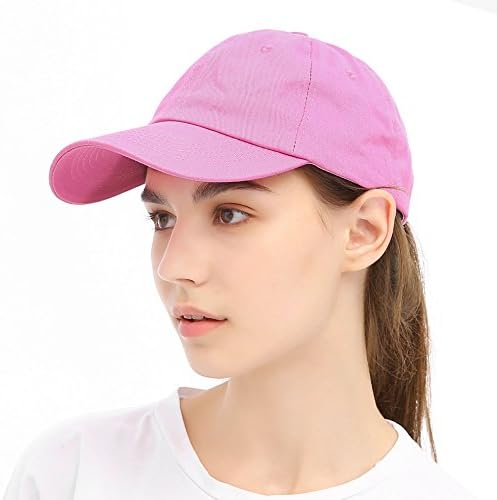 Women's Vintage Classic Baseball Caps Washed Cotton Plain Color Low Profile Snapback Adjustable Trucker Hats Fuchsia Pink