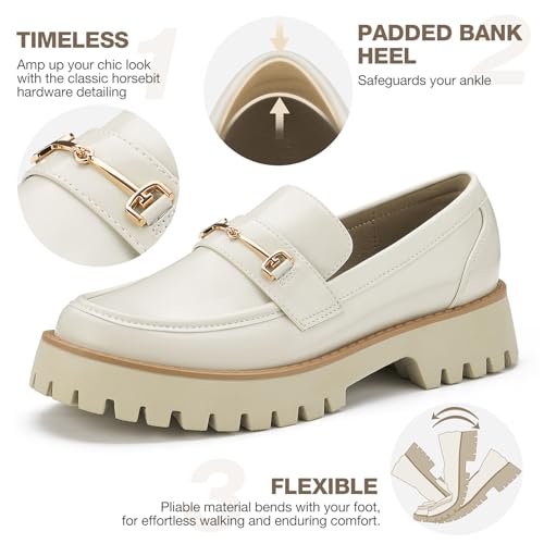 Image of ZURIN Loafers for Women Platform Chunky Heel Loafers Lug Sole Penny Loafers Comfortable Womens Business Casual Shoes