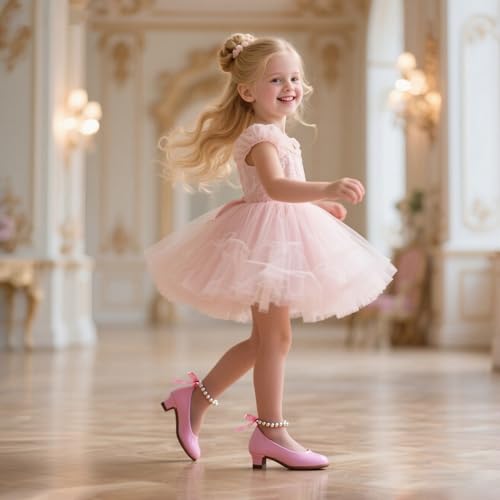 Image of THEE BRON Girls Low Heel Dress Shoes Mary Jane Party Wedding Flower Girl Pumps