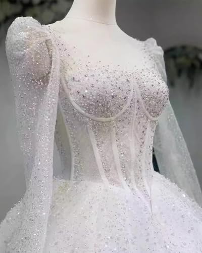 RYANTH Beaded Sequin Wedding Dress for Bride Sparkly Long Sleeves Bridal Ball Gown Luxury Wedding Dresses RDX-W293