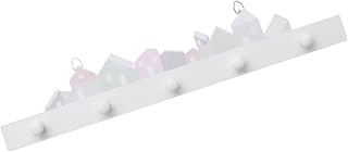 KALLORY Cartoon Hanging Hook House Rack, Wood Wall Organizer for Keys | Punch Free Installation, Clean White Finish, Bedroom or Dining Room Use, Lovely Stylish House Pattern