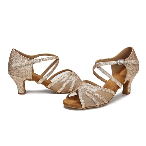 Image of Women's Ballroom Dance Shoes Latin Salsa Dancing Shoes Cross Strap 2.5inch Heel 3inch Heel ZB04