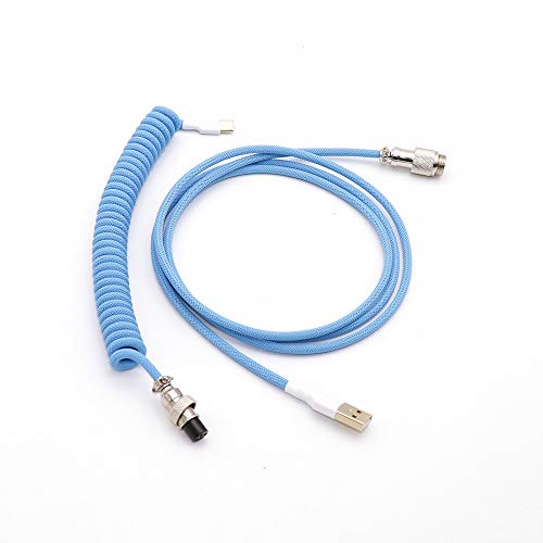 Angitu Single Sleeved PET Coiled Coiling Type C Mini Micro Cable for Mechanical Keyboard Cable With GX12 Aviator (Type C 1.5M 15