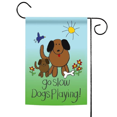 Toland Home Garden 117100 Dogs Playing Dog Flag 12x18 Inch Double Sided for Outdoor Go Slow House Yard Decoration