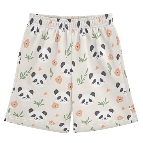 Cute Panda Bear Flower Boys Active Basketball Shorts Lightweight Summer Sports Shorts with Pockets for Kids