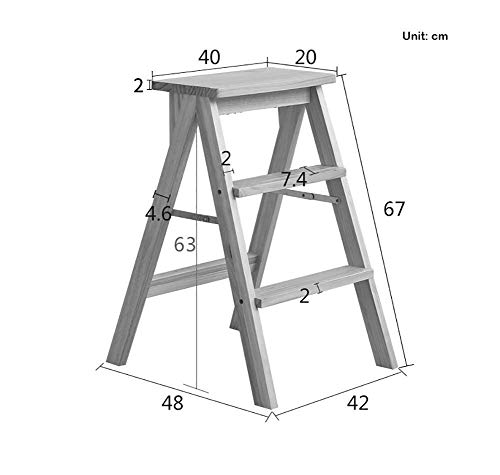 Escalera de madera plegable portátil con taburete cocina de 67cm 3