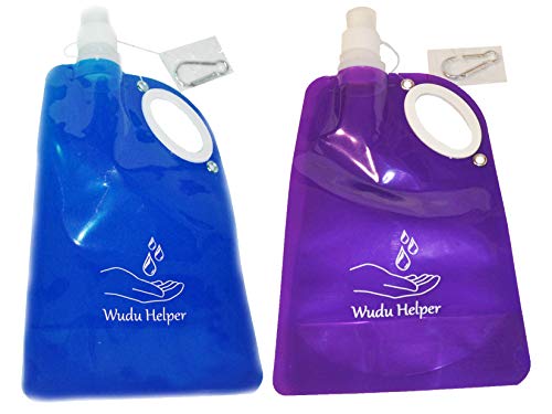 Zaffron Shop Wudu Helper Ablution Water Carrier Bottle with Handle (Blue and Purple (2 Bottles))