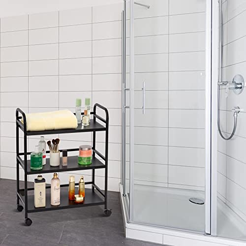 Hdani 3 Tier Metal Utility Multipurpose Rolling Cart,Large Capacity Heavy Duty Cart With Lockable Wheels Rolling Cart With 2 Lockable Wheels For Home,Office,Kitchen,Bathroom,Bedroom(Black) #TOP6