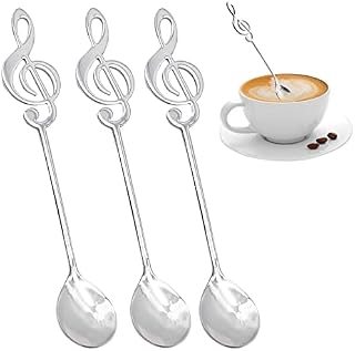 JJQHYC Teaspoons Set of 3 Stainless Steel Dessert Spoons Coffee Spoons Musical Note Tea Spoons Music Gifts Spoon for Ice Cream, Cake and Desserts, Dishwasher Safe