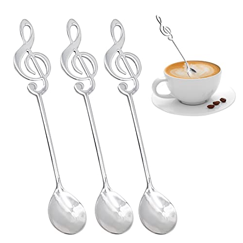 JJQHYC Suppenlöffel 3er-Set Dessertlöffel Edelstahl Teelöffel Dekorative Musiknote Kaffeelöffel Kreative Löffel für Eis, Kuchen und Desserts, spülmaschinenfest