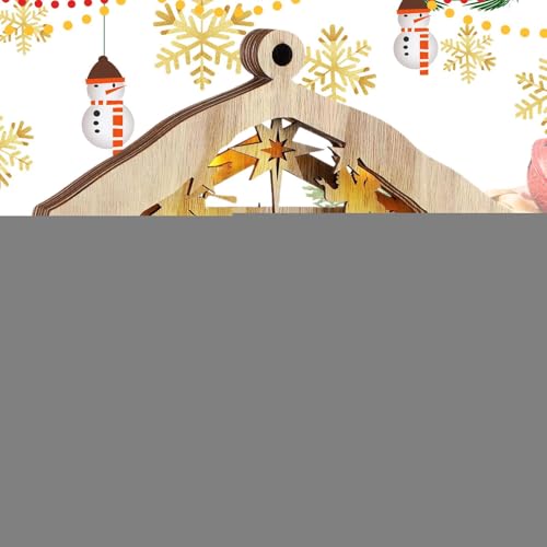 Genérico Belen Iluminado | Figuras Religiosas De Madera para Decoración | Navideño de Nacimiento con Luces | para Chimenea Dormitorio Salon Escritorio