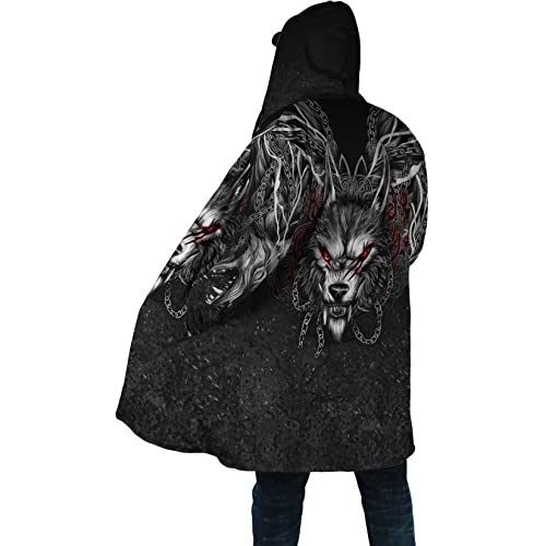 Ragnarok Fenrir Wolf Men's winter thickened warm lambswool hooded parka Viking Mythology Casual Parker Jacket outerwear (Color : Fenrir Wolf A11, Size : X-Large)3