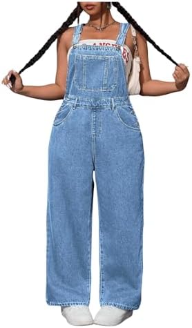 WDIRARA Women's Plus Size Denim Overall Straight Leg Jean Jumpsui...