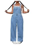 WDIRARA Women's Plus Size Denim Overall Straight Leg Jean Jumpsuit with Pockets Light Wash XX-Large Plus