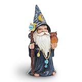 CFFOWNUG Halloween Solar Gnomes Decoration: 8.7'' Funny Merlin Statue with Owl & Magic Wand for Home Office Party Perfect Collectible Figurines Gift for Womens