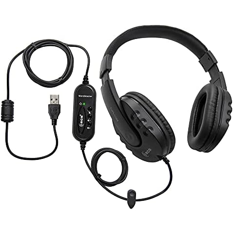 ECS WordMaster Transcription USB Headset, 7-Foot Cord, Over-Head, Around-Ear, Superb Audio Clarity, External Sound Card, Ideal for Transcribing Medical & Legal Dictation, Padded Headband & Ear Cups Cover
