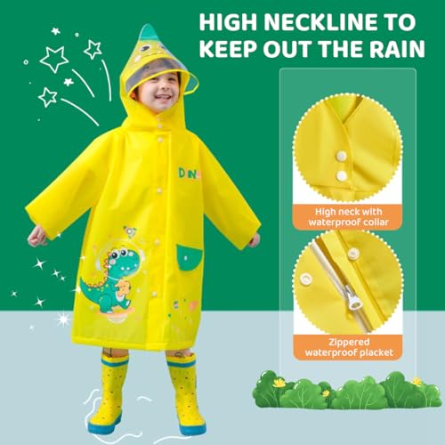 Image of PATPAT Rain Coat for Kids Long Raincoat Clear Wide Brim Hooded Poncho Safe Reflective Strip Students Knee-length EVA Rain Coat Packable Outdoor Coats for Kids