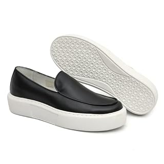 Sapato Slip On em Couro Legítimo Masculino Sola Alta Confortável