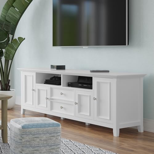 Image of SIMPLIHOME Amherst 72 inch Wide Solid Wood TV Stand in White