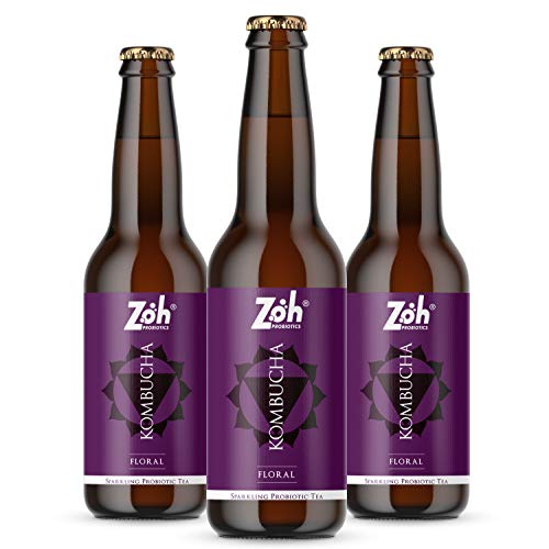 Image of Zoh Probiotics Floral Kombucha|Green Tea With Detoxifying Acids,And Digestive Enzymes. Raw,Unfiltered,And Unpasteurized With Mother. Made With Real Bluepea&Mixed Florals(330 Ml,Pack Of 3)