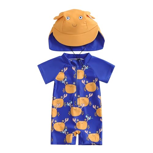 Image of Toddler Infant Baby Boy 4th of July Swimsuit Newborn Rash Guard Boys Girls One Piece Zipper Bathing Suit Swimwear with Hat