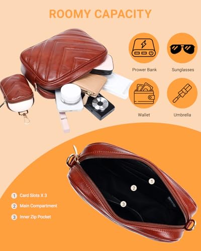 Image of Herald Quilted Small Crossbody Bag with Coin Pouch for Women | Lightweight, Vegan Leather, Trendy Style, Detachable Mini Pouch, 2 Size Cross Body Handbags with Wide Strap for Daily Travel