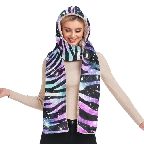 Bonnet d'hiver 3 en 1 pour femme écharpe et gants intégrés motif zèbre