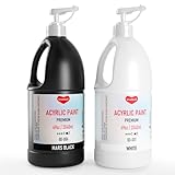Smallbudi 2 Pack White &Amp; Black Large Acrylic Paint Set (69 Oz, 2040 Ml), Art Painting Bulk Supplies For Multi Surface Canvas Wood Leather Fabric Rock Craft, Non Toxic Paint For Kid &Amp; Adult With Pump