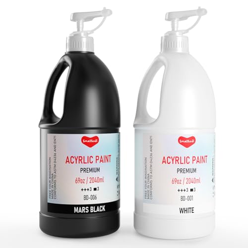 Smallbudi 2 Pack White &Amp; Black Large Acrylic Paint Set (69 Oz, 2040 Ml), Art Painting Bulk Supplies For Multi Surface Canvas Wood Leather Fabric Rock Craft, Non Toxic Paint For Kid &Amp; Adult With Pump
