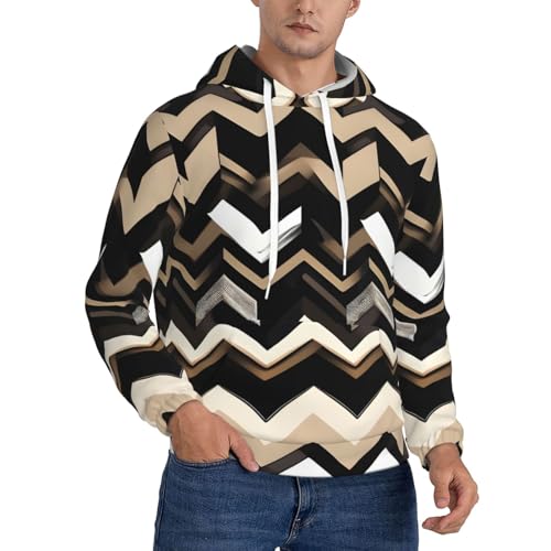 Sweat à capuche zigzag noir blanc tan pull sport décontracté avec poche