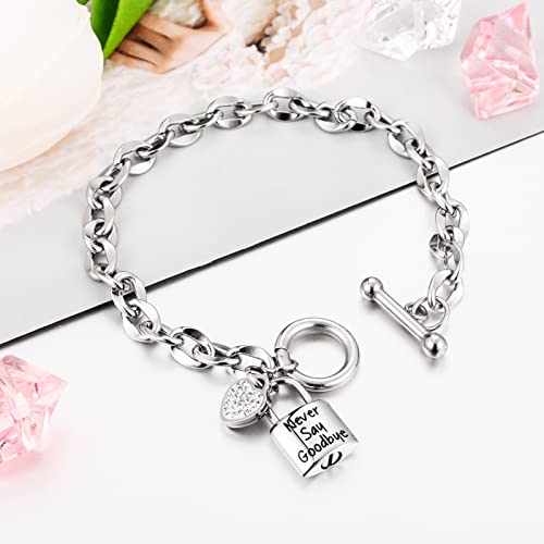 abooxiu Lock Urn Bracelet for Ashes - Crystal Heart Cremation Bracelet - Stainless Steel Memorial Ash Holder for Men Women - Silver4
