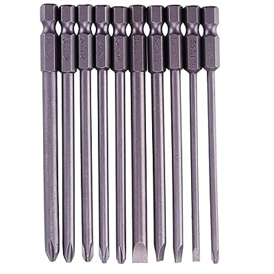 Rocaris 10pcs 1/4 Inch Hex Shank Long Magnetic Screwdriver Bits Set 4 in Power Tools (Slotted+Cross Head)