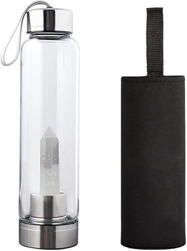 Miniatura 1 de Srutirbo Botella de agua de cristal, botella de agua de cristal con centro de cristal curativo natural cambiable, botella de agua con piedras
