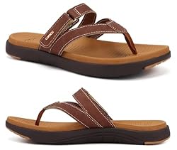 COFACE Chanclas Mujer Moda Ortopedicas Comodas Cuero Tela Elegantes Sandalias de Dedo Señora Piel Verano Playa Piscina Flip Flop Ligera Abierta Chancletas Pala Antideslizante Goma Suela Marrón 38