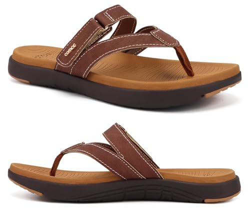 COFACE Womens Orthopedic Flip Flops Ladies Slip On Athletic Yoga Memory Foam Cushioned Recovery Walking Thong Sandals Summer Beach Pool Slippers Comfortable Plantar Fasciitis Arch Support Brown Size 6