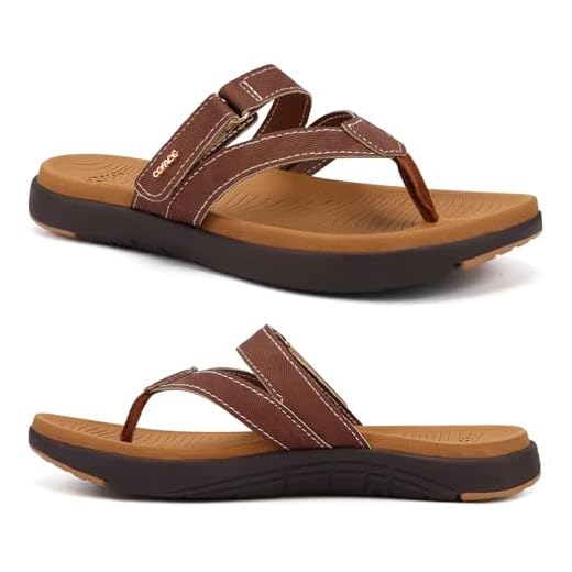 COFACE Womens Orthopedic Flip Flops Ladies Slip On Athletic Yoga Memory Foam Cushioned Recovery Walking Thong Sandals Summer Beach Pool Slippers Comfortable Plantar Fasciitis Arch Support Brown Size 8