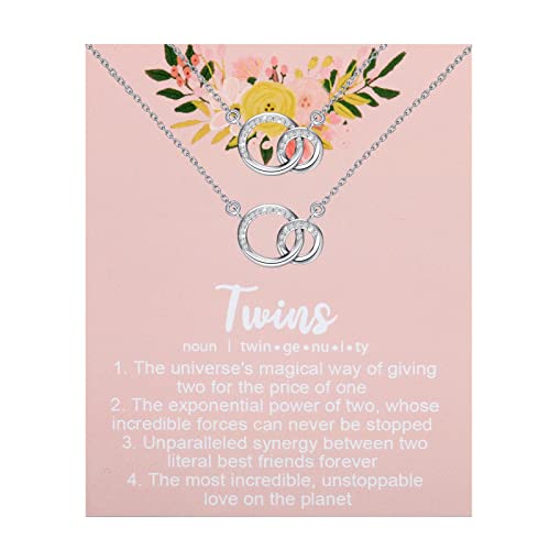 UJIMS Twin Sister Double Circle Message Necklace - Birthday Gifts for Twins