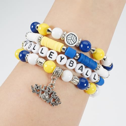Image of Football Baseball Soccer Beaded Bracelets for Women Stackable Game Day Sports Theme Bracelet