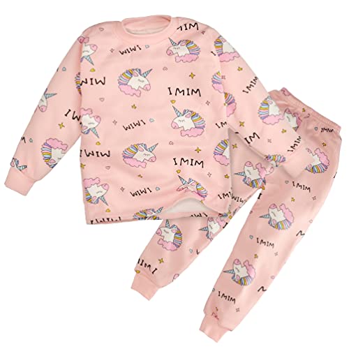 Image of Bold N Elegant Cute Winter Warm Fleece Kid's Cartoon Sweatshirt Tshirt and Pajama Pant Clothing Set Random Mix Print for Boys Girls