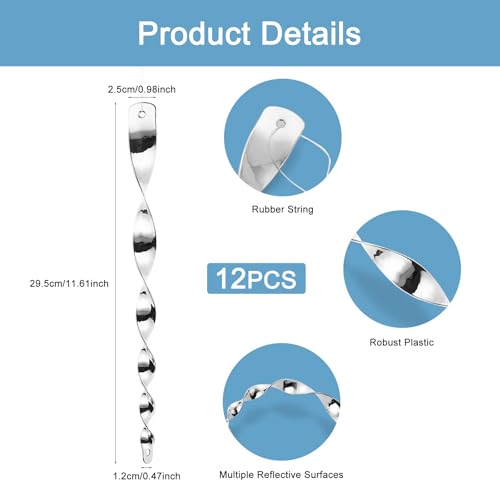10Stks Reflektierende Vogelabwehr Stäbe, 29.5cm Hochwirksamer Vogelschreck Windspirale, Hängende Reflektor Balkon Dekoration, Silber Krähenschreck Amselschreck Windspiel für Gemüsegarten Obstgarten