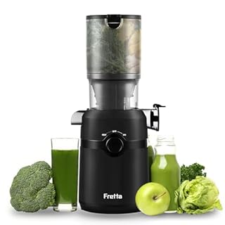Extracteur de Jus, Fretta Extracteur de Jus de Fruits et Légumes Entiers, Grande Ouverture de 108mm Slow Juicer, 1L Capacité, Pression à Froid, Facile à Nettoyer, Sans BPA, 200W(Noir)