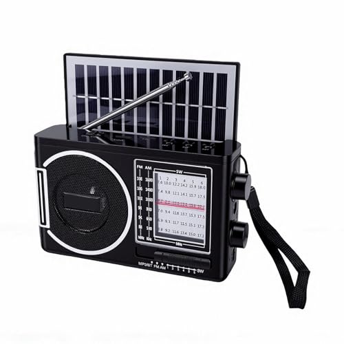 Bewinner Radio de Emergencia Portátil Bluetooth con Bandas Am FM SW, Carga Solar, Linterna LED, Reproducción USB, Soporte para Tarjeta TF para Acampar, Senderismo, Viajes Al Aire Libre
