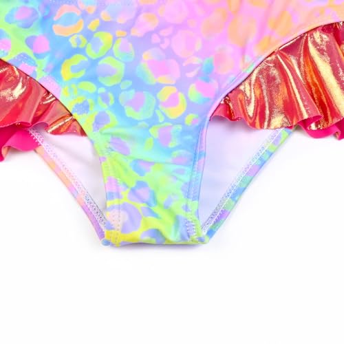 Image of CHILDRENSTAR Girls Metallic Bathing Suits Shiny Ruffles One Shoulder 2 Pieces Swimsuits Cute Bikini Set