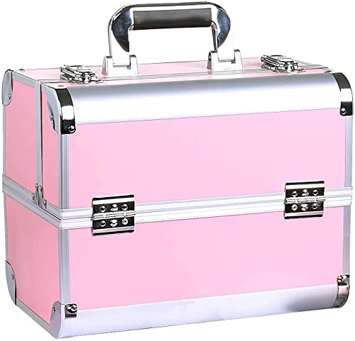 Image of Adson Professional 4 Trays Makeup Box Cosmetics Case Jewelry Organiser Vanity Make Up Storage Box Beauty Train Case Lockable with Keys (Light Pink)