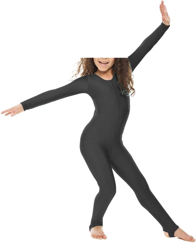 Girls Shiny Nylon Long Sleeve Stirrup Catsuit - Full Body - Leotard โ Performance Wear- Comfortable Fit - Perfect for Dance, Ballet, Gymnastics