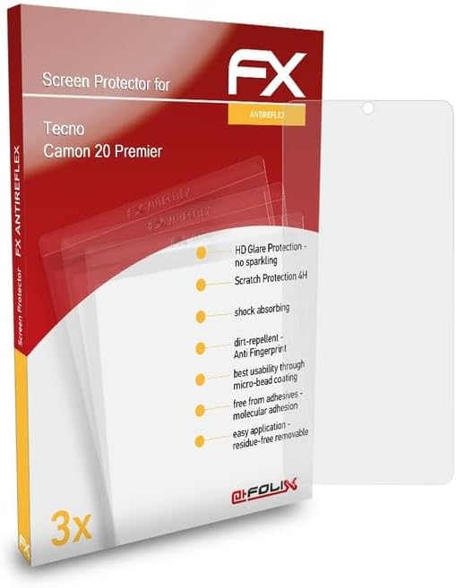 atFoliX Screen Protector compatible with Tecno Camon 20 Premier Screen Protection Film, anti-reflective and shock-absorbing FX Protector Film (3X)