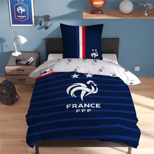 OMYDREAM FFF Rayures Parure de lit Enfant | 100% Coton | Oeko-TEX | Housse de Couette 140x200cm + 1 Taie d'oreiller 63x63cm | Imprimé Garçon | Bleu