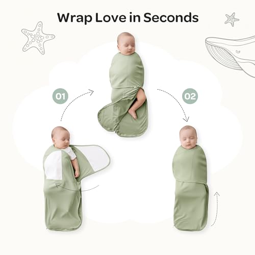 Image of Momcozy Swaddles for Newborns, Quiet Fastener Swaddle Suitable for Infant 0-3 Months, New-Parent-Friendly Sleep Sack, Reduce Startle Reflex, Newborn Boys Girls Registry Essentials, 2-Pack, Meadow