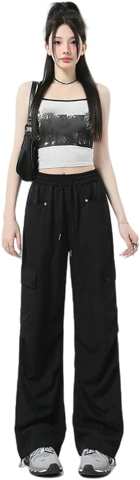 JYHBHMZG Women's Summer Lightweight Loose Fit High Waist Casual Wide Leg Hiking Cargo Pants Elastic Waist