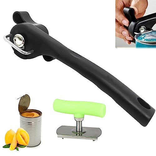 Nizirioo konservöppnare utan vassa kanter: ergonomisk halkfri design konservöppnare, plast rostfritt stål konservöppnare manuell för restaurang och kök säkerhetsburköppnare (svart)